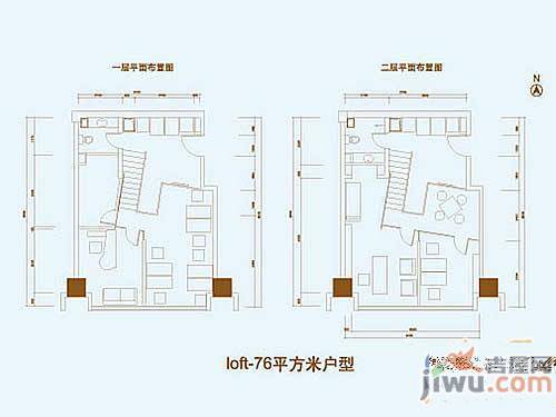 官鲤1室1厅1卫75.5㎡户型图