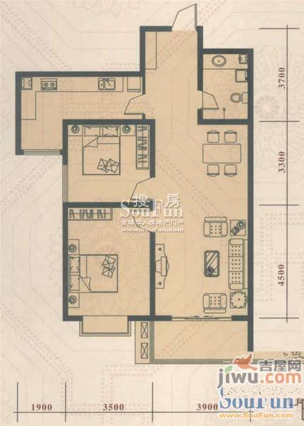 国瑞城2室2厅2卫115.3㎡户型图