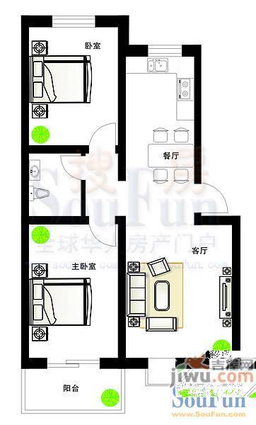 汀香十里2室2厅1卫84.1㎡户型图