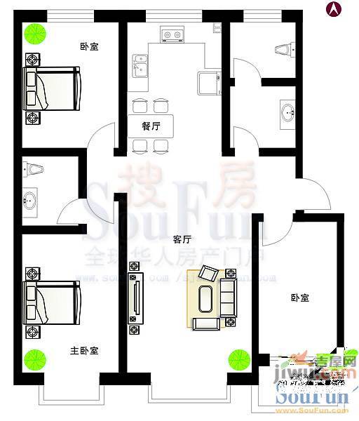 汀香十里2室2厅1卫84.1㎡户型图