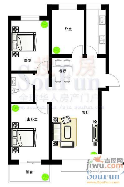 汀香十里2室2厅1卫84.1㎡户型图