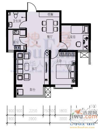 简筑2室2厅1卫89㎡户型图