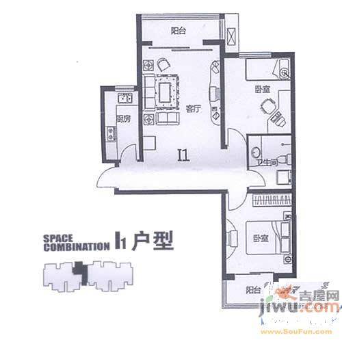 简筑2室1厅1卫89.4㎡户型图