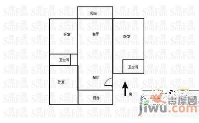 华潍公寓1室2厅1卫58.4㎡户型图