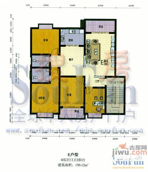 丽日青城4室2厅2卫150.1㎡户型图