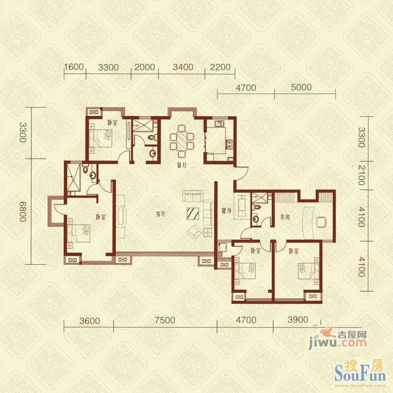 中基礼域1室2厅1卫76.8㎡户型图