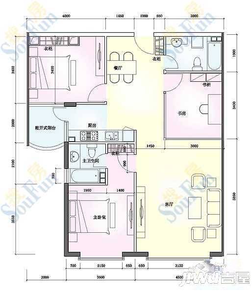 联邦名都二期2室2厅2卫120.5㎡户型图