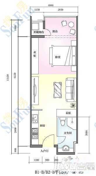 联邦名都二期2室2厅2卫120.5㎡户型图