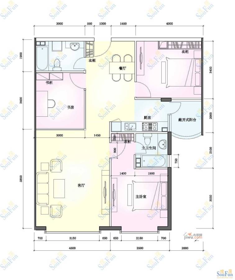 联邦名都二期2室2厅2卫120.5㎡户型图