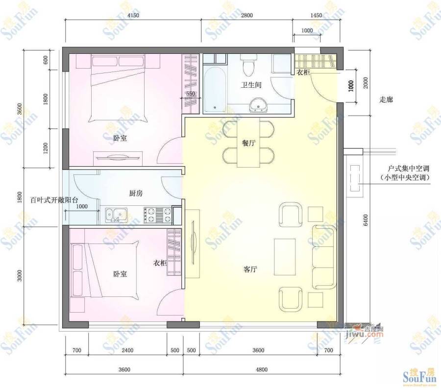 联邦名都二期2室2厅2卫120.5㎡户型图