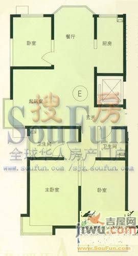 华城绿洲一期3室2厅2卫129.6㎡户型图