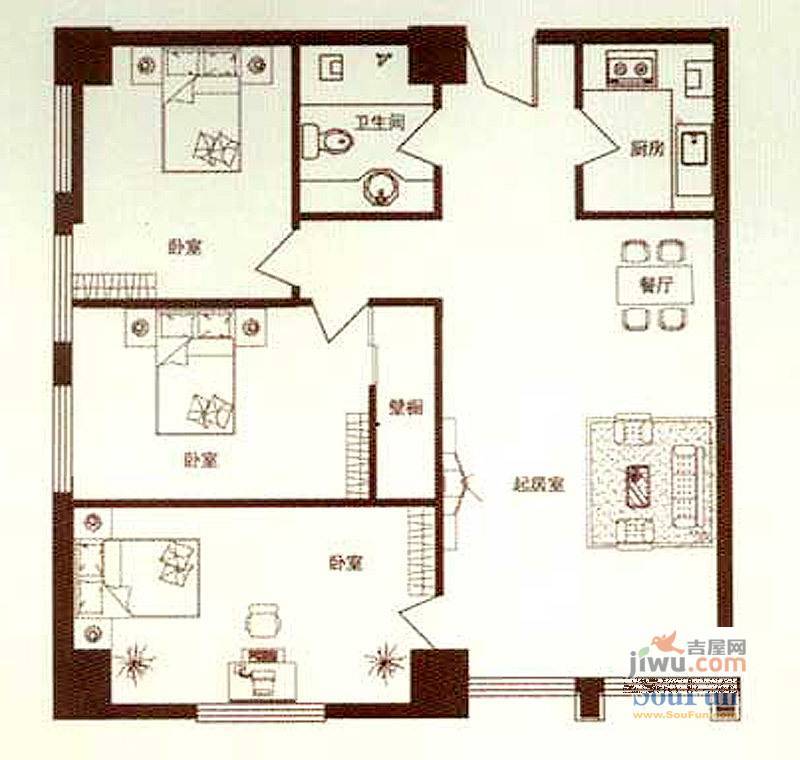 百度空间3室2厅1卫117㎡户型图