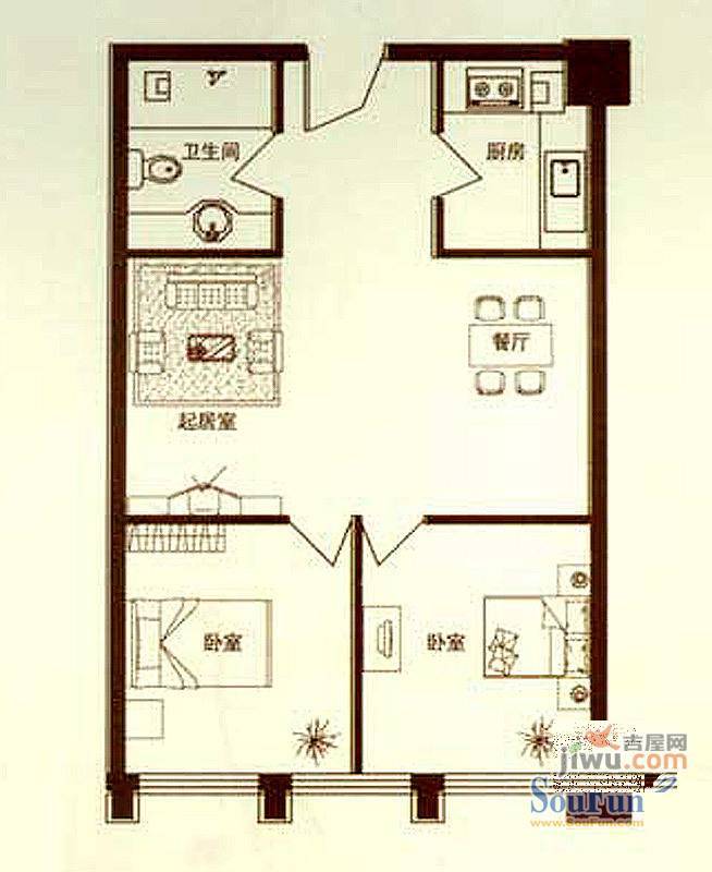 百度空间3室2厅1卫117㎡户型图