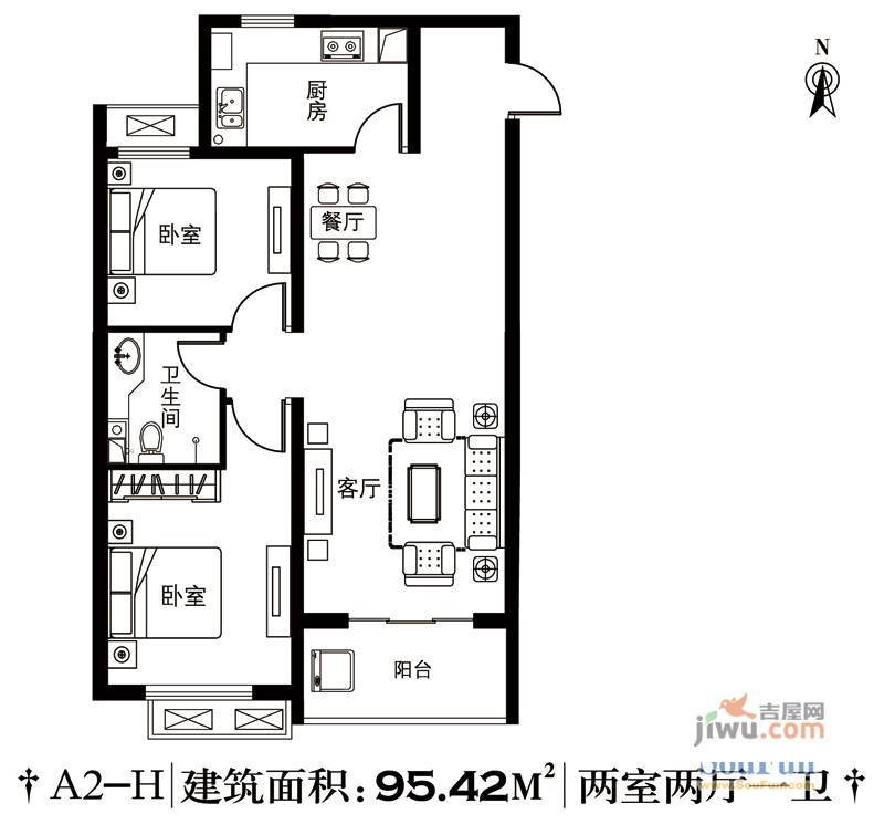 北郡B区1室1厅1卫43.6㎡户型图