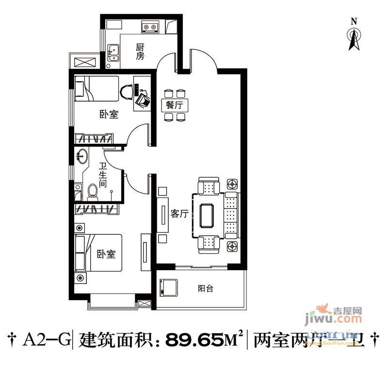 北郡B区1室1厅1卫43.6㎡户型图