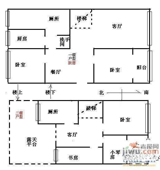 丰河苑西区2室1厅1卫90㎡户型图