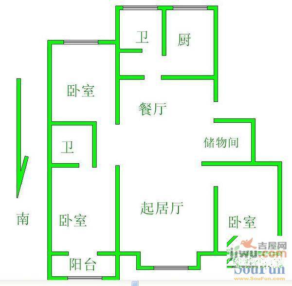 丰河苑西区2室1厅1卫90㎡户型图