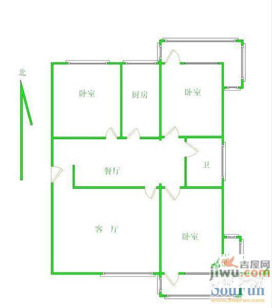 玉成小区2室2厅1卫114㎡户型图