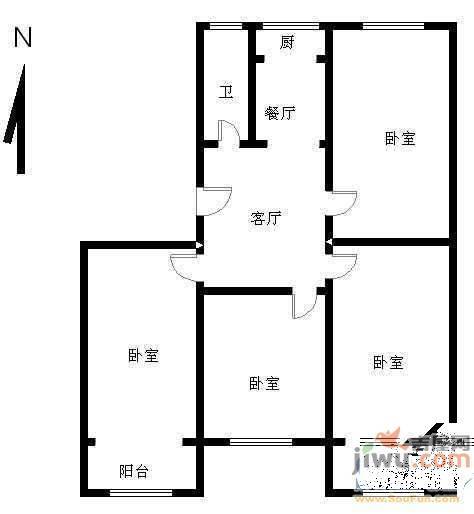 建国小区2室1厅1卫65㎡户型图