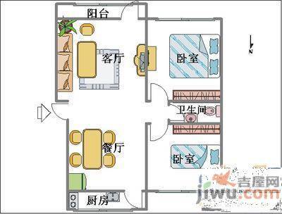 古运码头2室2厅1卫85㎡户型图