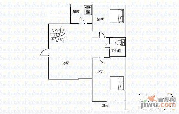 古运码头2室2厅1卫85㎡户型图