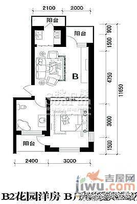 华域·御水蓝庭1室1厅1卫45.6㎡户型图