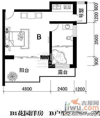 华域·御水蓝庭1室1厅1卫45.6㎡户型图