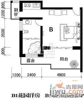 华域·御水蓝庭1室1厅1卫45.6㎡户型图