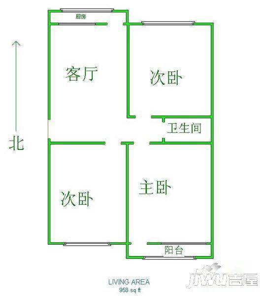 建明小区2室1厅1卫户型图