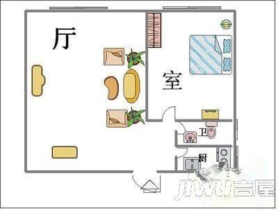 瑞国花园2室1厅1卫户型图