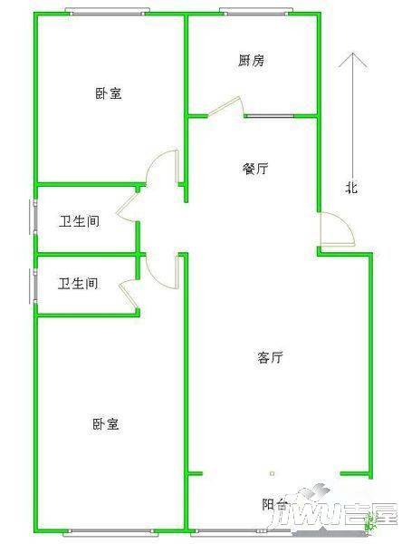 瑞国花园2室1厅1卫户型图