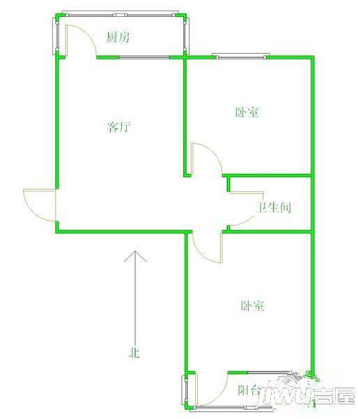 瑞国花园2室1厅1卫户型图