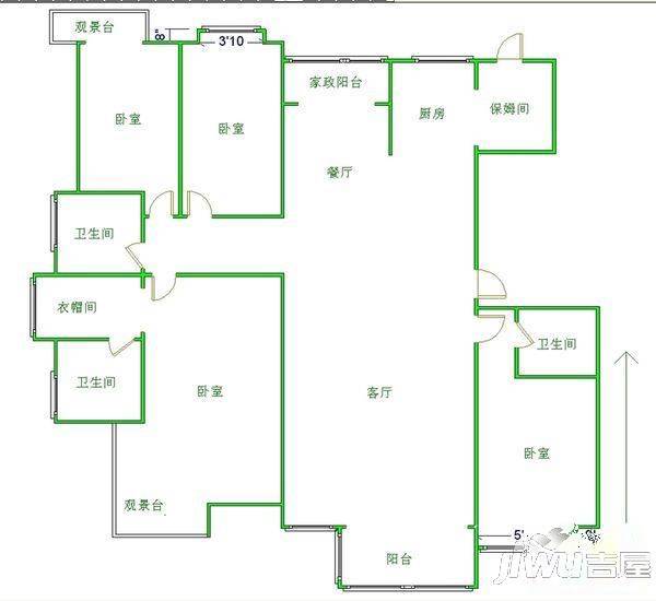 新浩城南区3室1厅1卫96㎡户型图