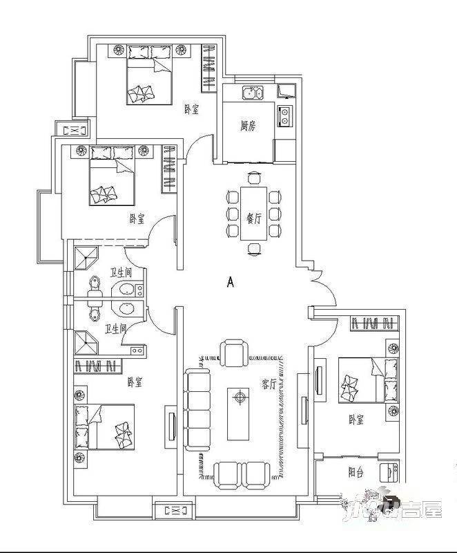 谈固国瑞城2室2厅1卫93㎡户型图