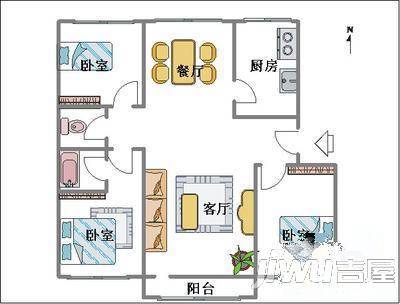 海天阳光园3室2厅1卫户型图