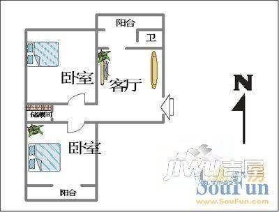 东方邑城2室1厅1卫78㎡户型图