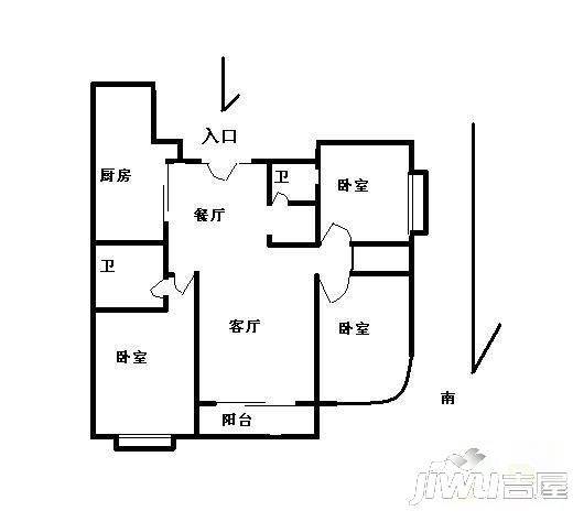 天山花园2室2厅1卫户型图