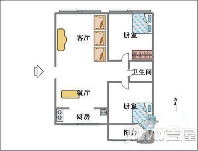 瑞国花园2室1厅1卫户型图