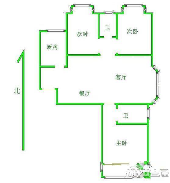 天然城2室2厅2卫95.6㎡户型图