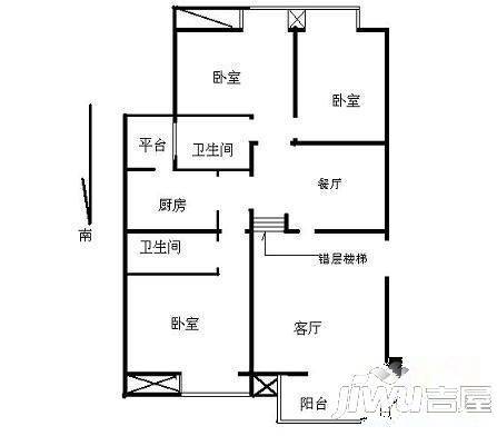 天然城2室2厅2卫95.6㎡户型图