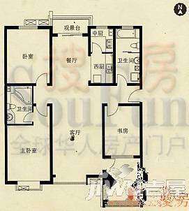 博仕名筑1室1厅1卫64.8㎡户型图