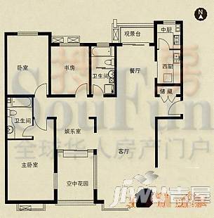 博仕名筑1室1厅1卫64.8㎡户型图