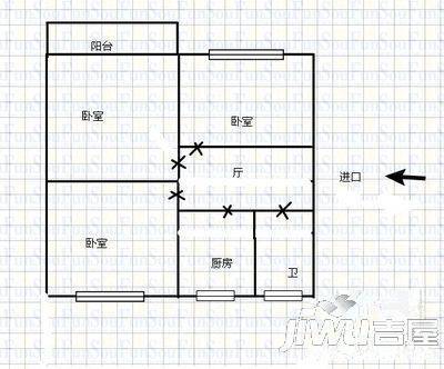铸锅厂宿舍3室1厅1卫66㎡户型图