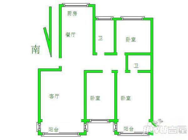 红星花园2室1厅1卫85㎡户型图