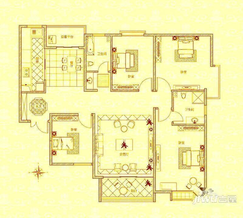 谈固国瑞城2室2厅1卫93㎡户型图