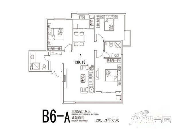 谈固国瑞城2室2厅1卫93㎡户型图