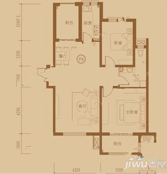 谈固国瑞城2室2厅1卫93㎡户型图