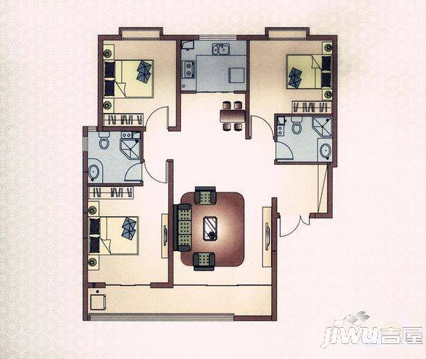 谈固国瑞城2室2厅1卫93㎡户型图