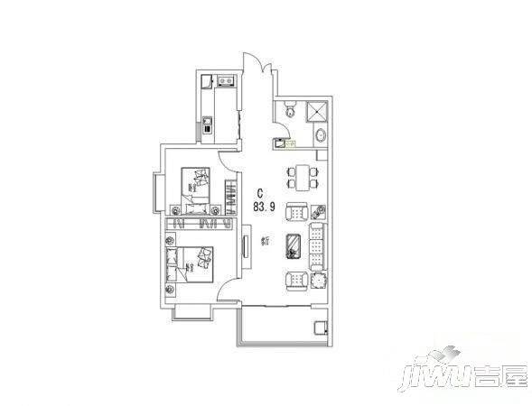 谈固国瑞城2室2厅1卫93㎡户型图