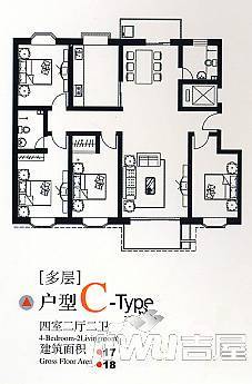 旭景琴园3室2厅2卫127.6㎡户型图